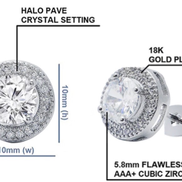 Ariel 18k White Gold Plated Halo Stud Earrings with CZ Crystals - Picture 2 of 5